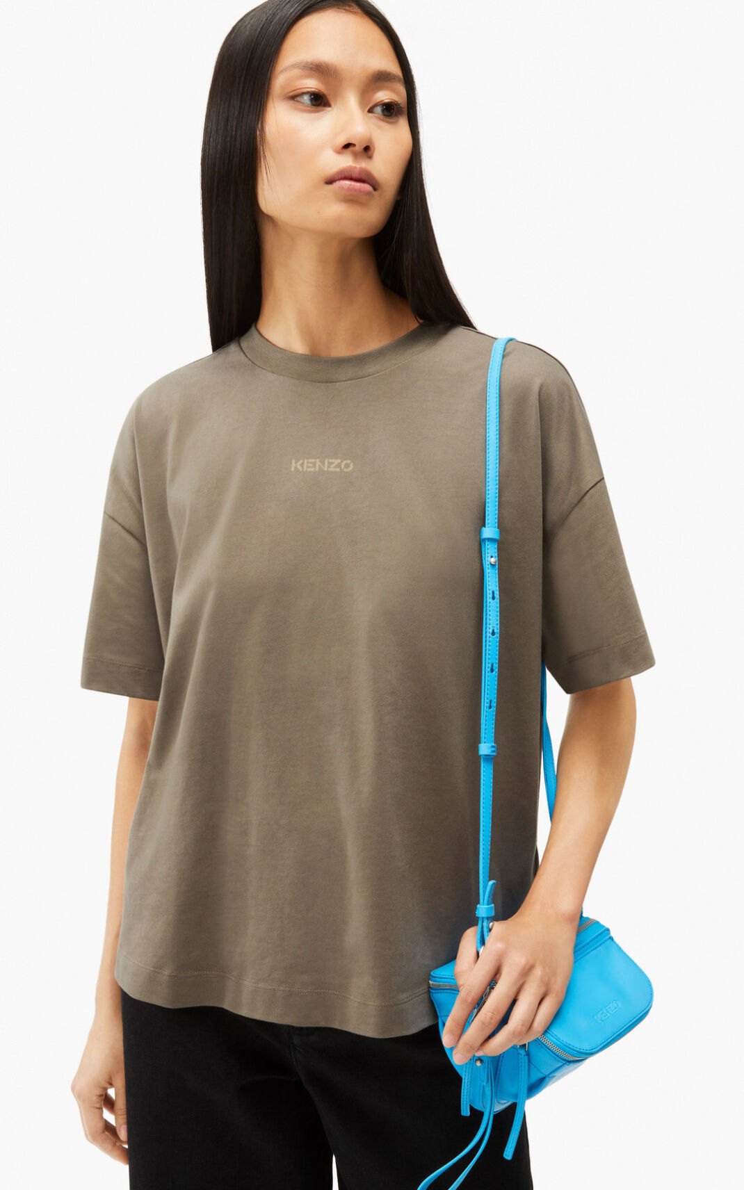 Kenzo Logo boxy Camisetas Mujer Gris Claro | 0354876-PB